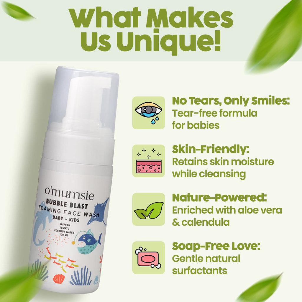 Mild and soothing baby face wash for sensitive skin.