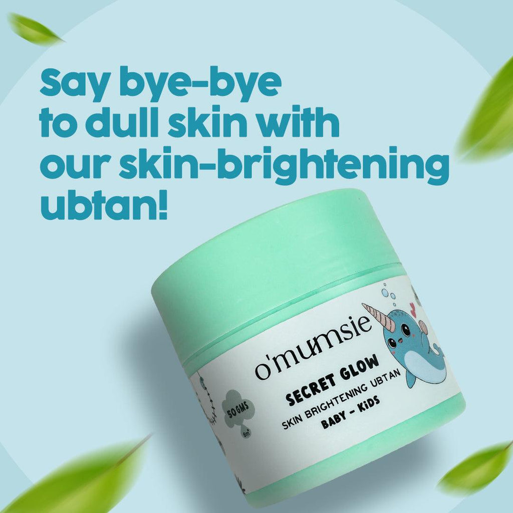 Omumsie Skin Brightening Baby Ubtan with Ayurvedic herbs for glowing baby skin.
